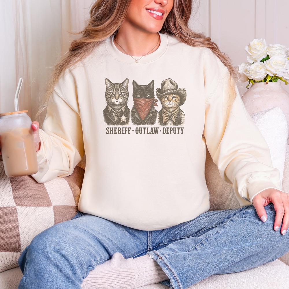 Sheriff Outlaw Deputy Cowboy Cats Wanted Poster Sweatshirt